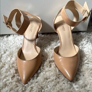 Nine West Tan Patent Leather Heels Ankle Strap